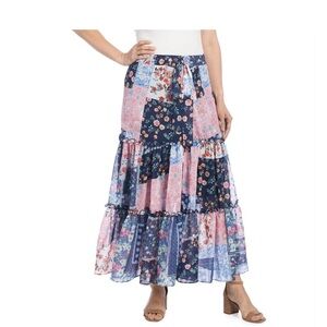 Coco + Carmen Pink and Blue Tiered Maxi Skirt